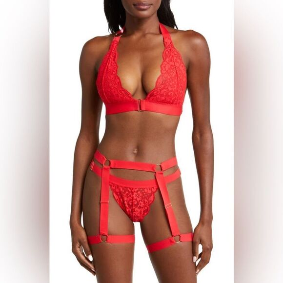 We are HAH Strung Out Strappy Garter Belt in siren Red - Picture 1 of 5